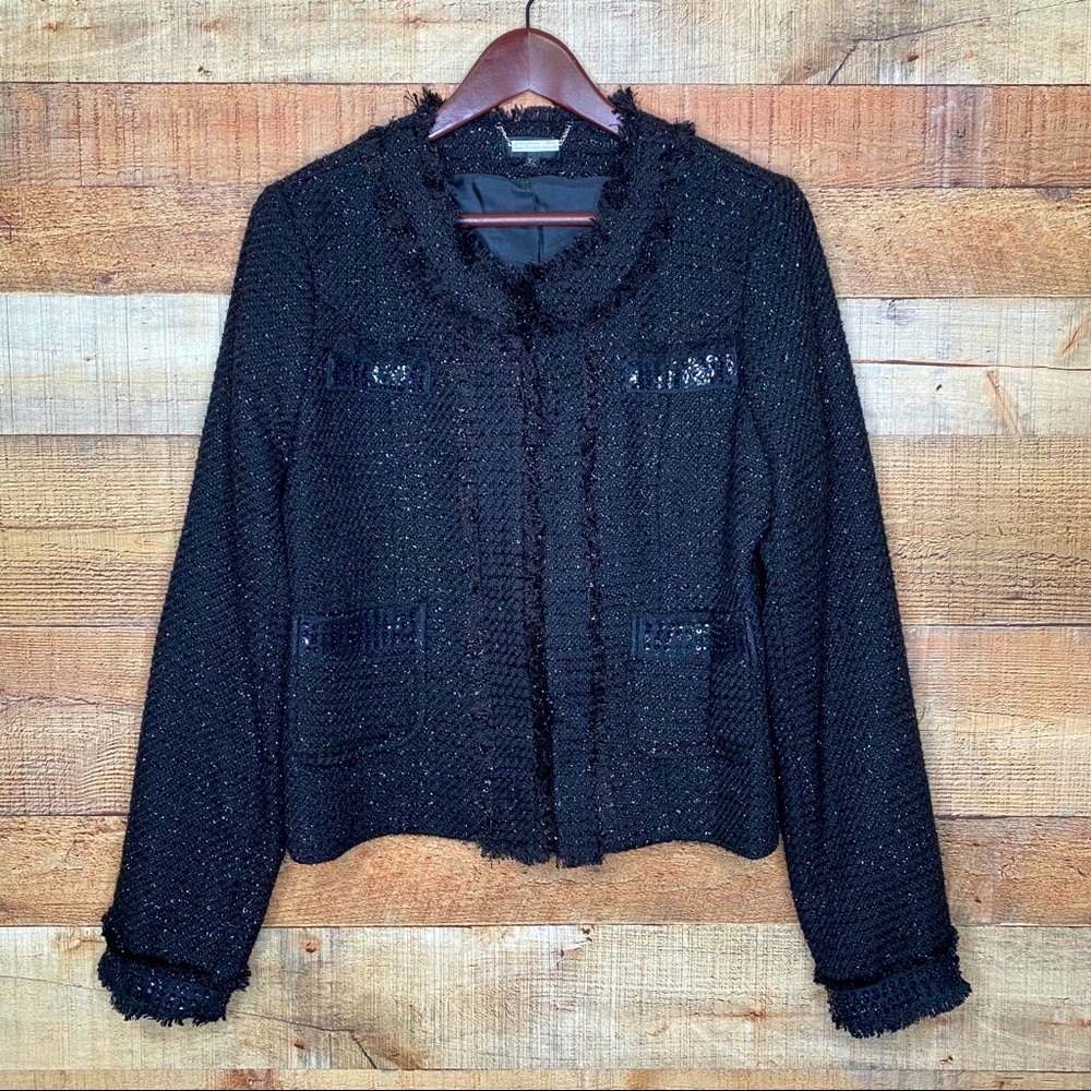 CC Couture Black Tweed Blazer Sequin Fringe Sz XL